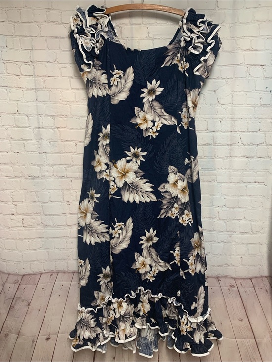 Pacific Legend Dresses & Skirts - NWOT Pacific Legend Navy Ruffle Hawaiian Floral Aloha Maxi Dress Size 2XL USA​
